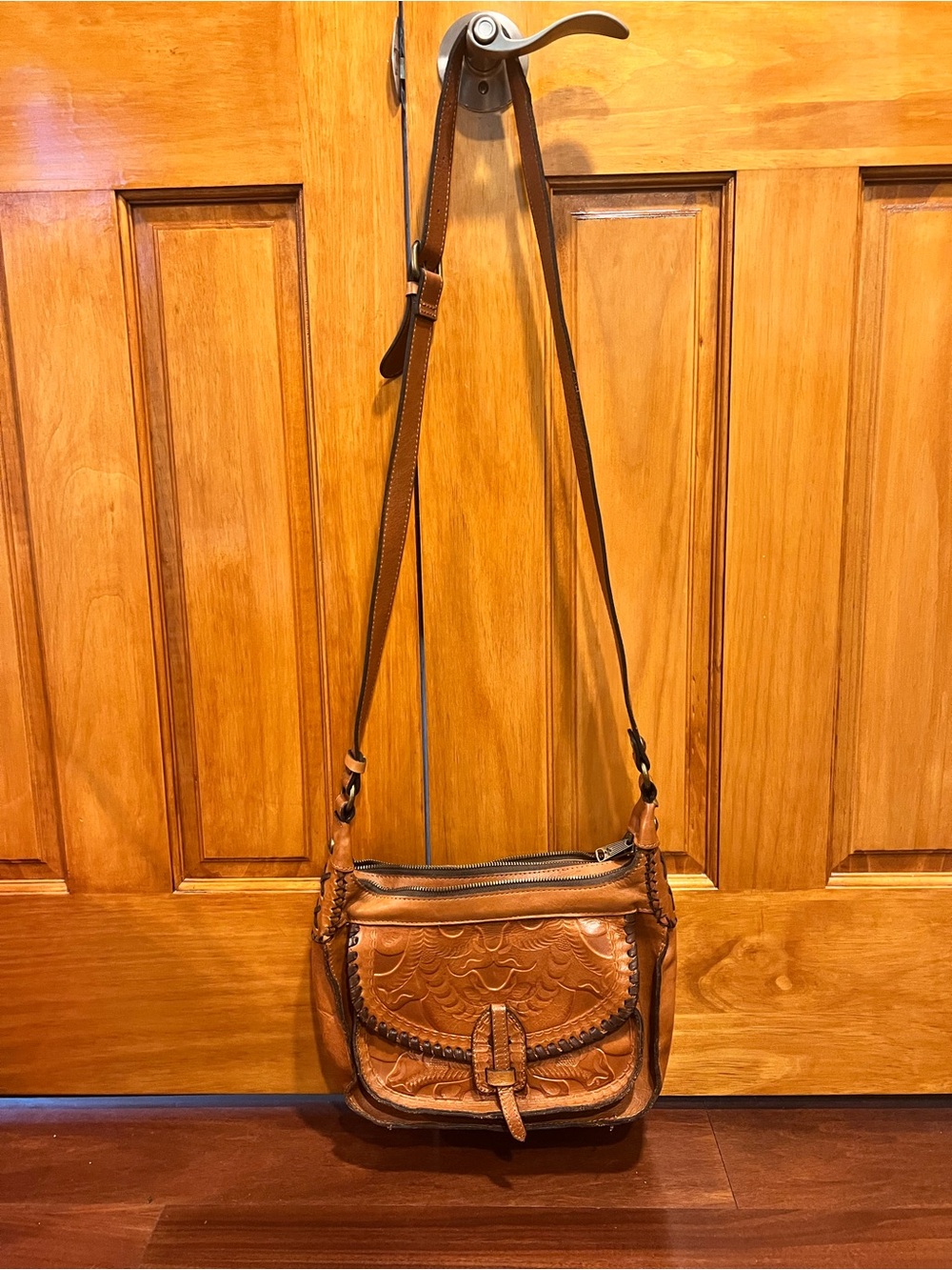Patricia Nash Tooled Leather Crossbody Bag - Tan